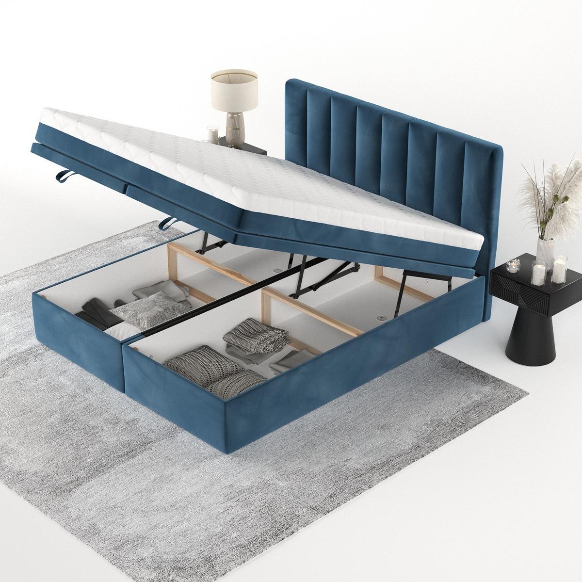 BOXBETT Lume 180/200 cm Dunkelblau im Kronos Stoff - Schwarz/Dunkelblau, Holz/Holzwerkstoff (180/200cm) - AltaBeds