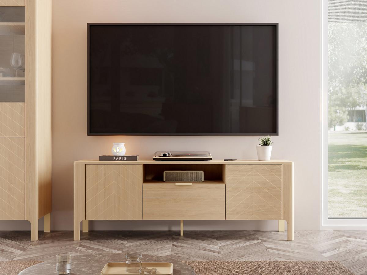 TV-LOWBOARD Malumi MM05 2D1SZ - Eichefarben/Goldfarben, Holzwerkstoff/Metall (160/58/41cm) - MIRJAN24