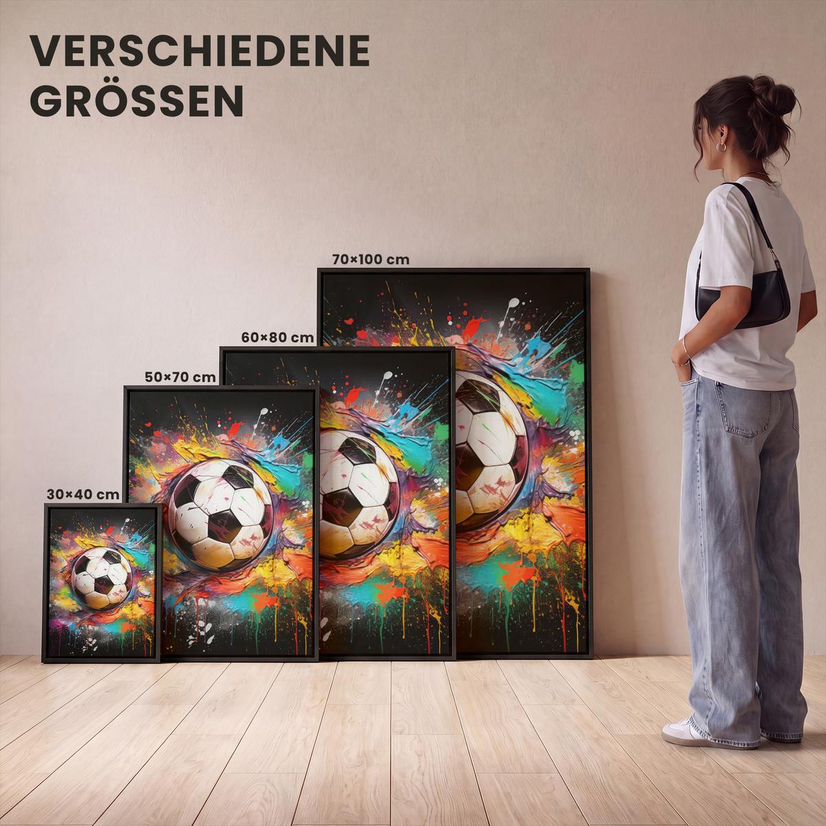 LEINWAND Bilder mit Rahmen - Fußball - Farbe - Farben - Schwarz - Weiß - 30x40 - Weiß, Textil (30/40cm) - MuchoWow