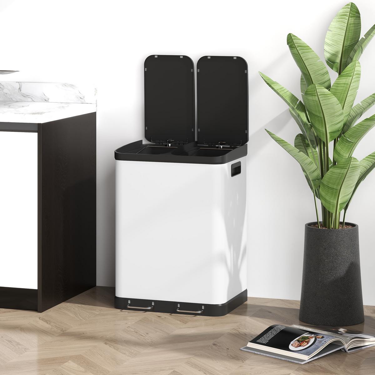 TRETEIMER 30l Metall Kunststoff Weiß - Weiß, Metall (39.5/67/48.8cm) - HOMCOM