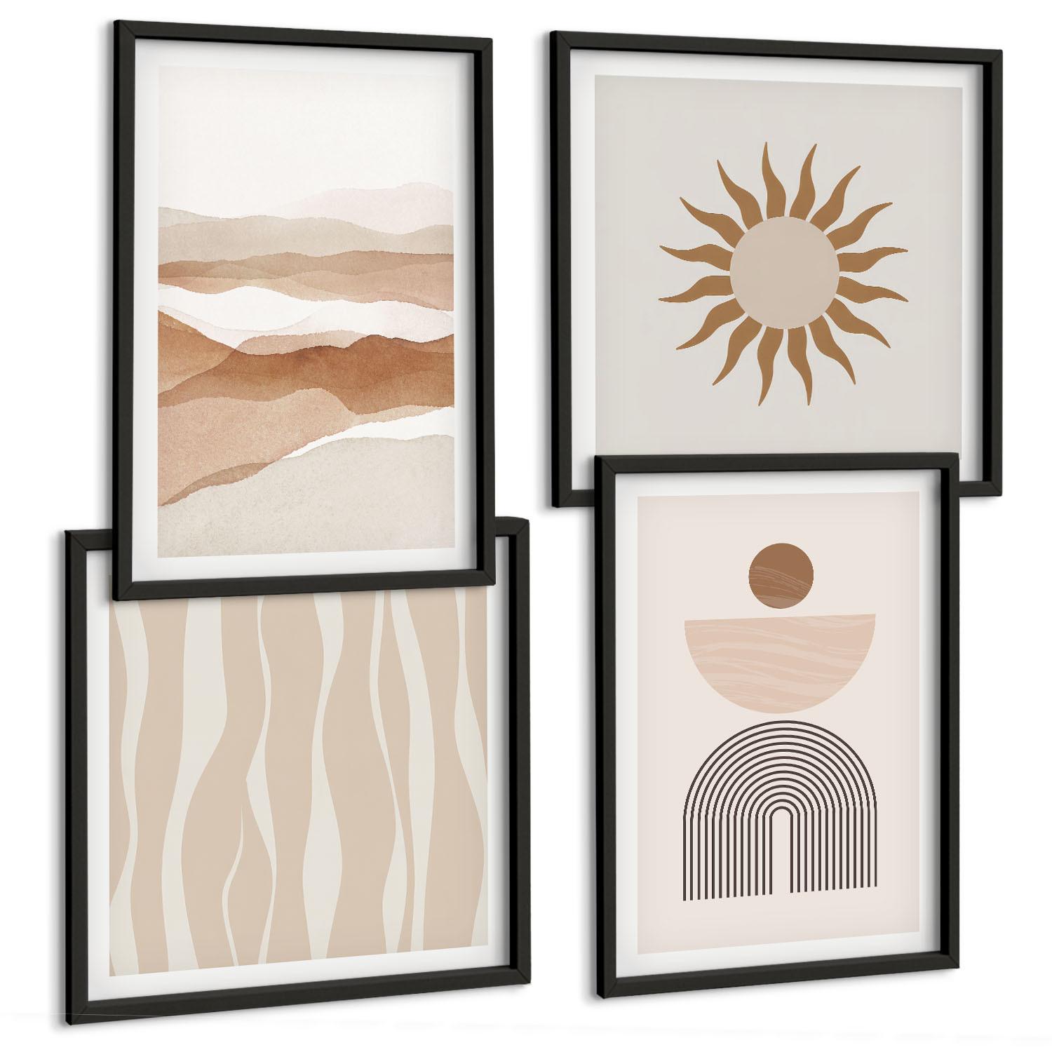 BILDER SET 4er Set - 50x50 cm & 40x60 cm Schwarzer Rahmen - Abstrakte Landschafts- und Naturgeometrie - Schwarz, Kunststoff (50/50cm) - TULUP