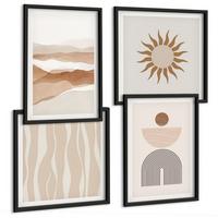 BILDER SET 4er Set - 50x50 cm & 40x60 cm Schwarzer Rahmen - Abstrakte Landschafts- und Naturgeometrie - Schwarz, Kunststoff (50/50cm) - TULUP