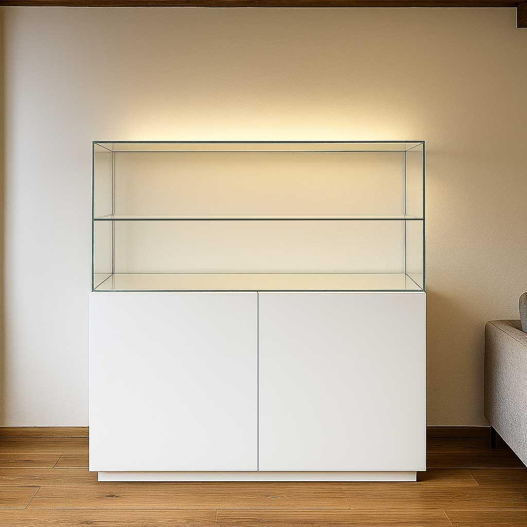 KUNSTVITRINE 36/100/47 cm mit Schiebetür, Schloss & Einlegeboden - Transparent, Glas (125/47/36cm) - K-Möbel