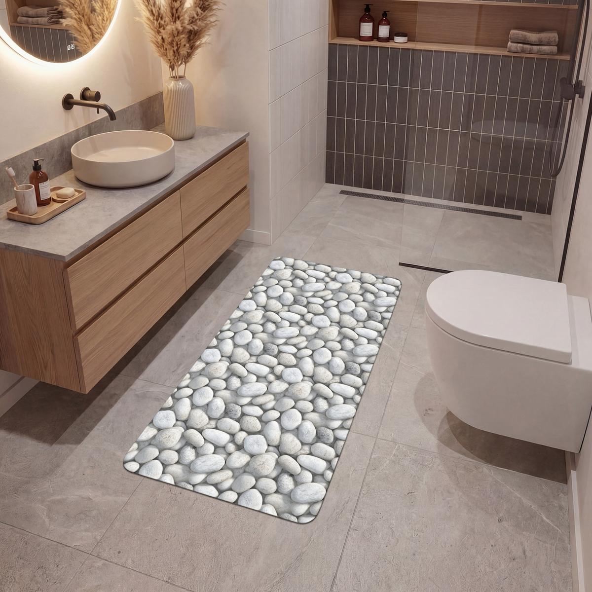 BADEMATTE Steine - Grau - Oval 60x120 cm - Hellgrau, Textil (60/120cm) - OnlyWow