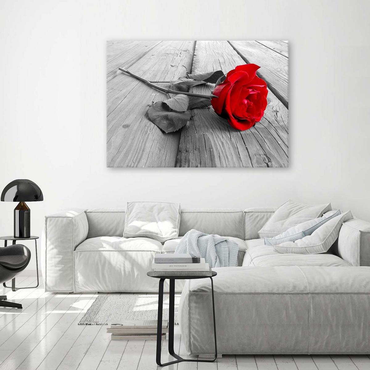 WANDBILD Rote Rose 100x70cm - Rot, Textil (100/70cm) - Feeby