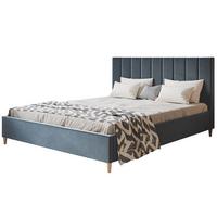 POLSTERBETT LUX Tokio mit Kopfteil, 160 x 200 cm, Doppelbett mit Lattenrost aus Holz, Velourstoff Blau, Füße in Farbe: Braun - Blau, Holz/Textil (160/200cm) - Alpi-Möbel