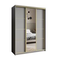 SCHWEBETÜRENSCHRANK VARO 150/205/60 cm 3-türig mit Spiegel Graphitfarben - Graphitfarben, Holzwerkstoff (150/205/60cm) - MASSENO