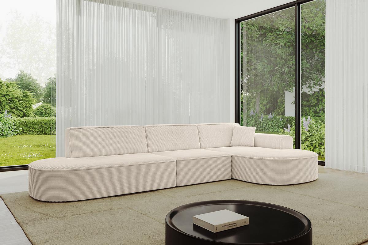 ECKSOFA Ottomane Rechts MARI-L2 - 328x171x79 cm Beige Cord - Beige/Schwarz, Holzwerkstoff/Kunststoff (171/328cm) - ALTDECOR