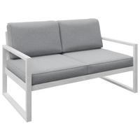 GARTENBANK Bellano Outdoor 2-Sitzer Polster-Loungebank, Stahlgestell Weiß, Hellgrau 76/146/80 cm - Grau, Textil (146/86/80cm) - WFL GROUP