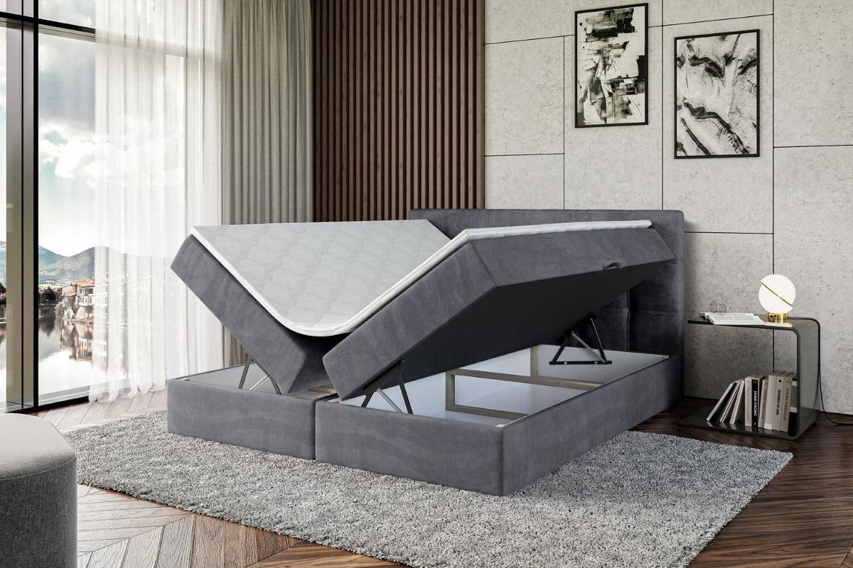 BOXBETT mit Matratze H3 und Lattenrost - MARCE - 140 x 200 cm - Grau - Dunkelgrau, Holzwerkstoff (140/200cm) - ALTDECOR