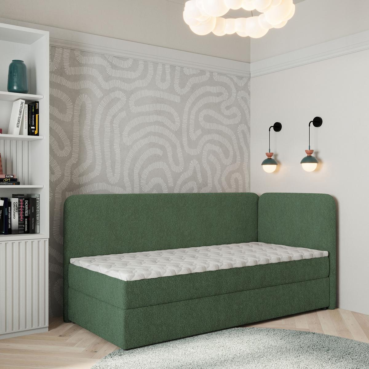 BOXBETT GINA 90x200 cm mit Matratze und Topper, H2+H3 - Grün - Grün, Holz (90/200cm) - MASSENO