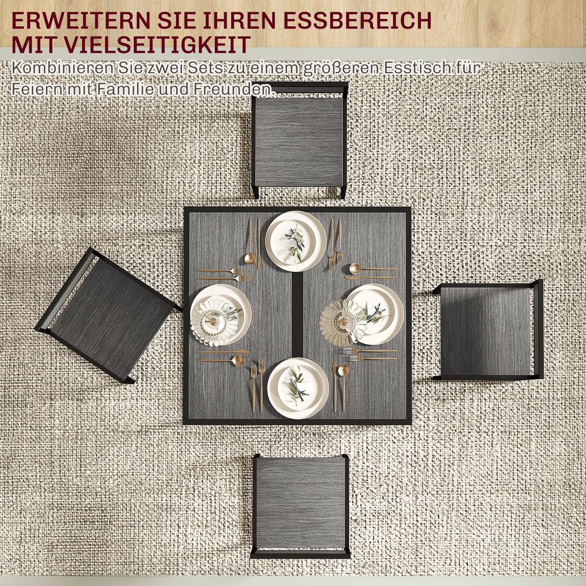 ESSGRUPPE 3-teilig aus Metall MDF Grau - Schwarz/Grau, Holzwerkstoff/Metall (47/76/90cm) - HOMCOM