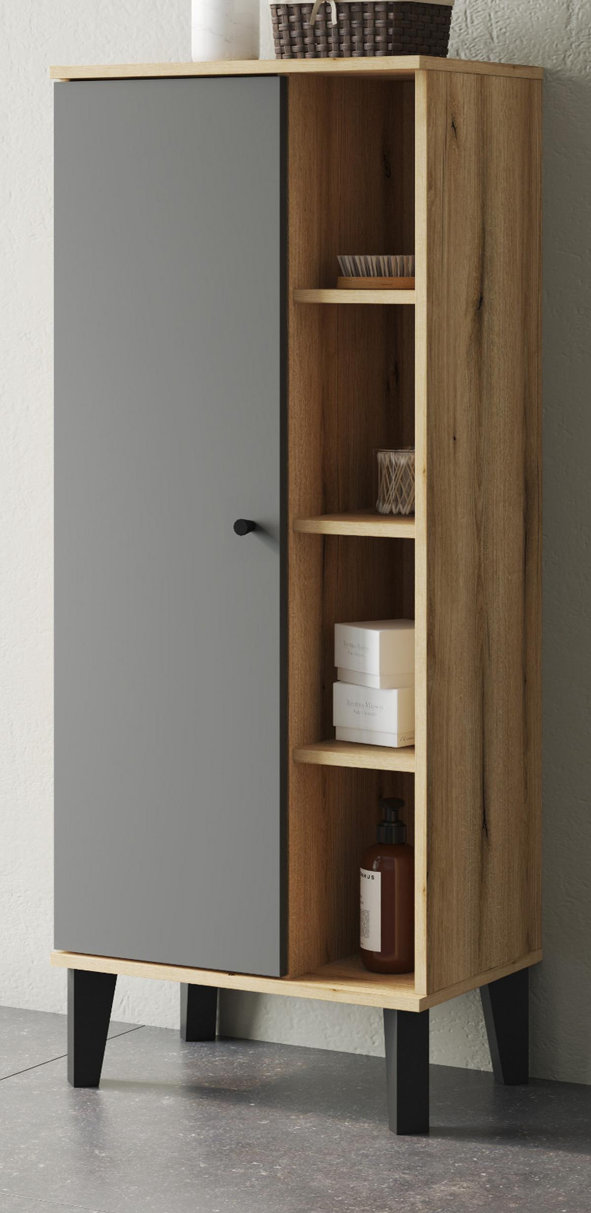 BAD-MIDISCHRANK grau, Evoke Eiche, Badmöbel Kommode, 51 x 128 cm - Eichefarben/Schwarz, Holzwerkstoff/Metall (51/128/33cm) - Furn.Design