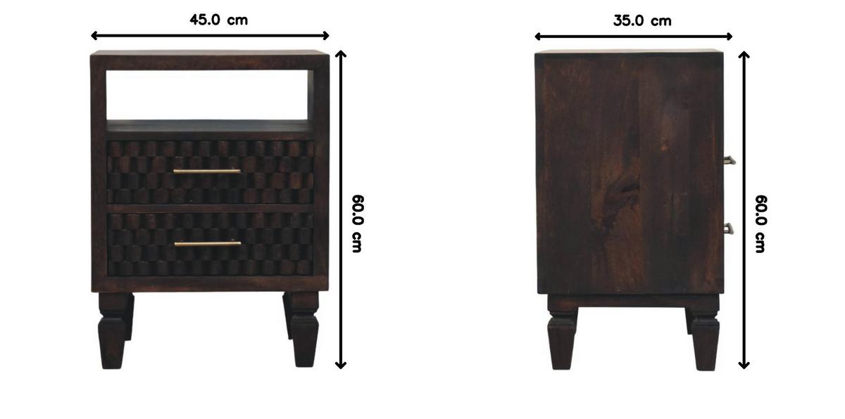 NACHTTISCH Rich-Velvet-Mocha-Finish, 2 Schubladen, 1 offenes Regal, Dunkelbraun - Dunkelbraun, Holz/Metall (35/60/45cm) - Artisan Furniture