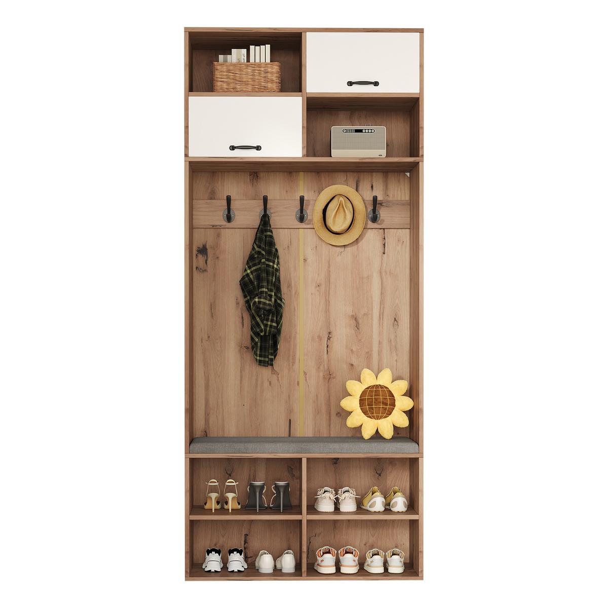GARDEROBE holzwerkstoff LED inkl. sitzbank, led-beleuchtung - Naturfarben, Holzwerkstoff (80/185/35cm) - Urban Meuble