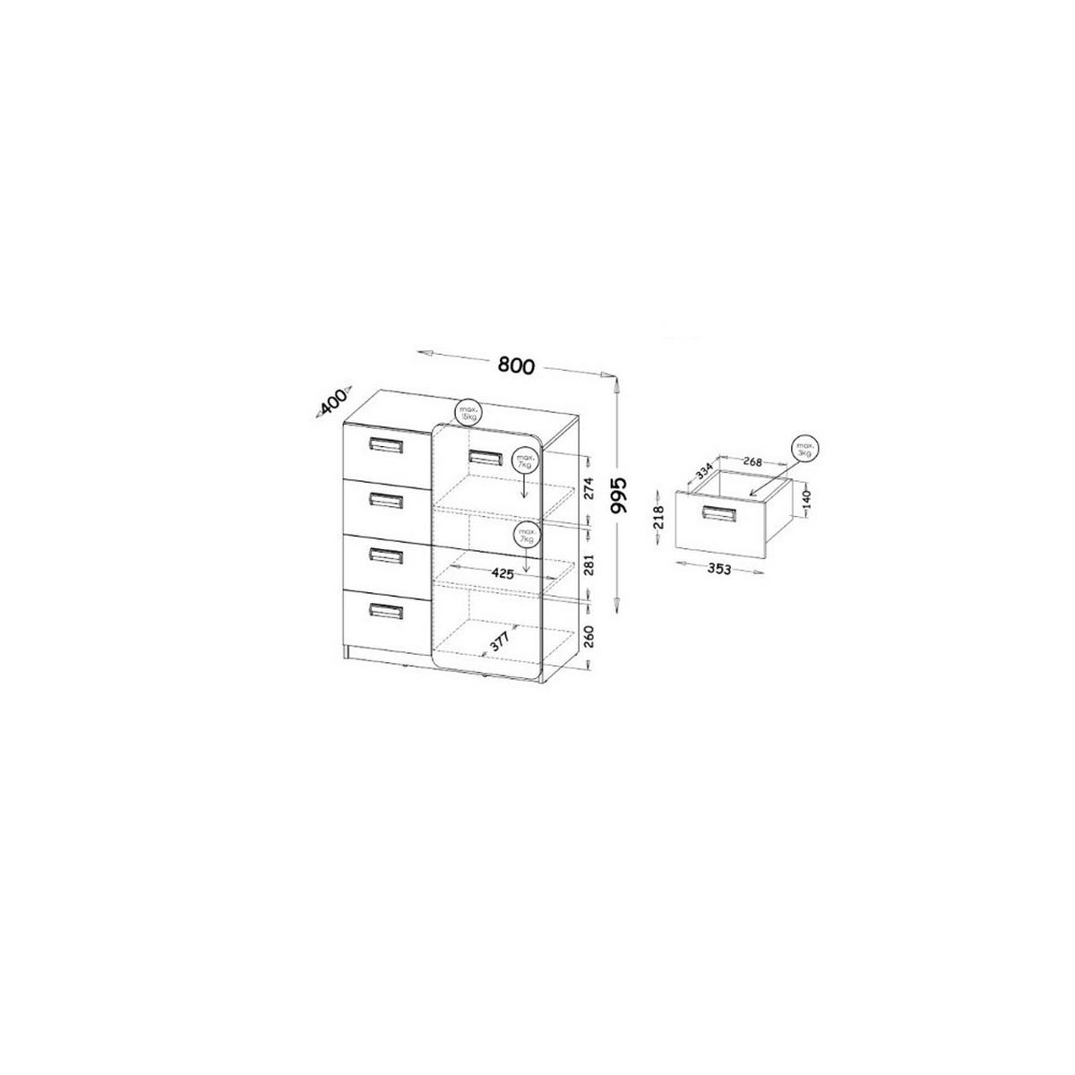 KOMMODE MANTI 80/99,5/40cm mit 4 Schubladen 1 Türen Weiß - Eichefarben/Weiß, Holzwerkstoff (80/99.5/40cm) - MASSENO