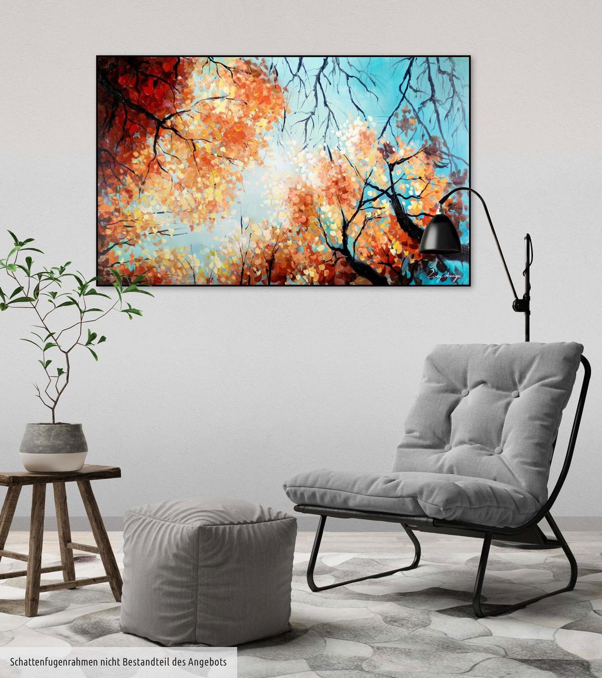 ÖLGEMÄLDE 120/75 cm - Blau/Orange, Holz/Textil (120/75cm) - KUNSTLOFT
