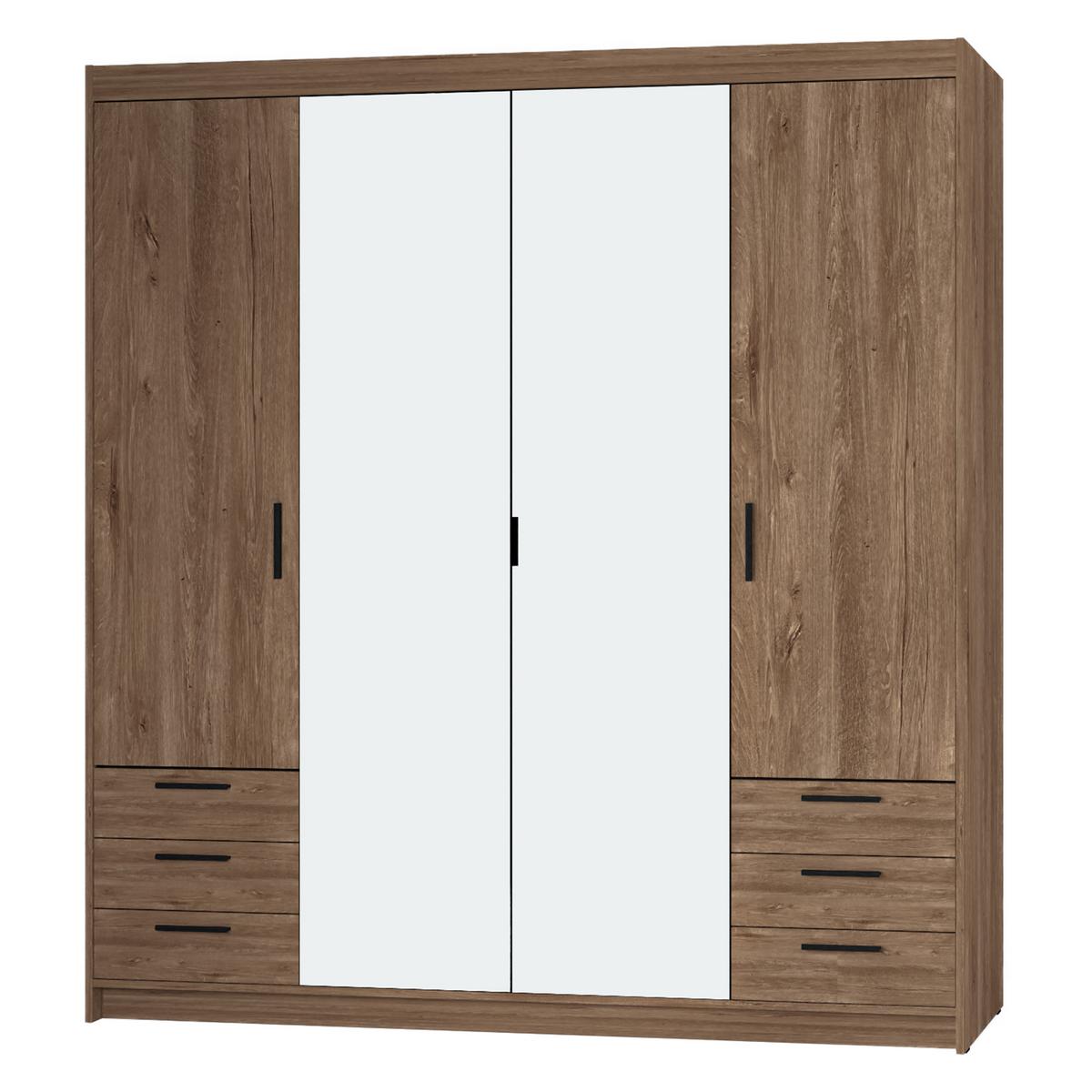 KLEIDERSCHRANK Storicos Eiche Lefkas 176,3/190,5/53 cm - 4T6S Modern mit Schubladen und Spiegel - Braun, Holzwerkstoff/Kunststoff (176.3/190.6/53cm) - AX Living