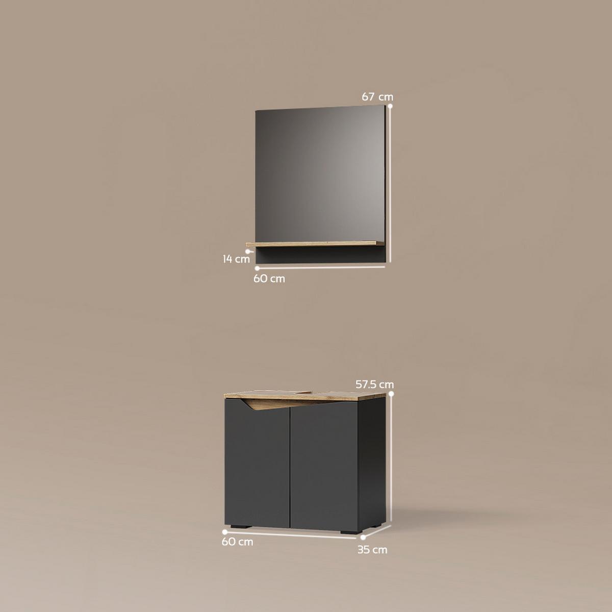 BADMÖBEL-SET Timavo Anthrazit 2 Teile - Anthrazit, Holzwerkstoff (60/57/35cm) - Livinity®