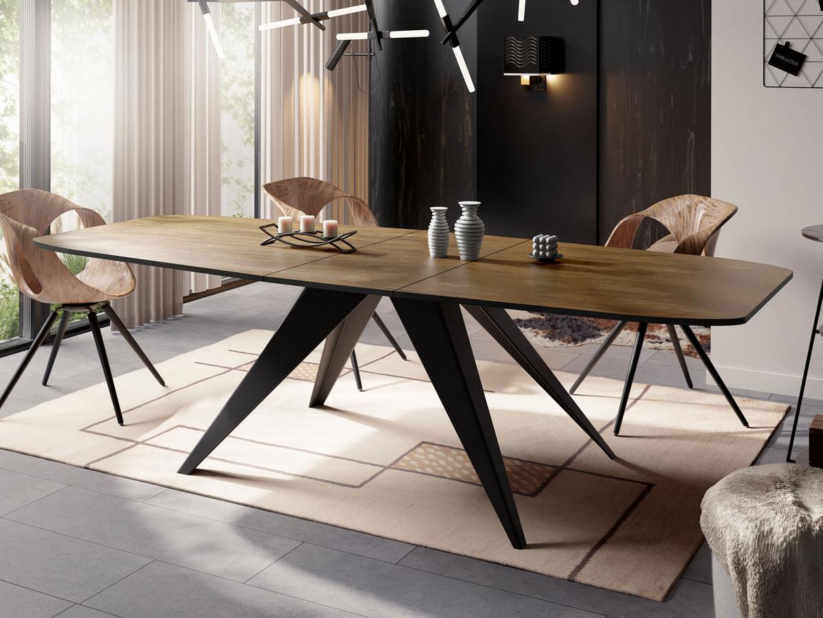 ESSTISCH Foster rechteckig ausziehbar, Lefkas Eiche 160-198/80/76 cm - Alteiche/Schwarz, Holzwerkstoff/Metall (80/200/76cm) - WFL GROUP