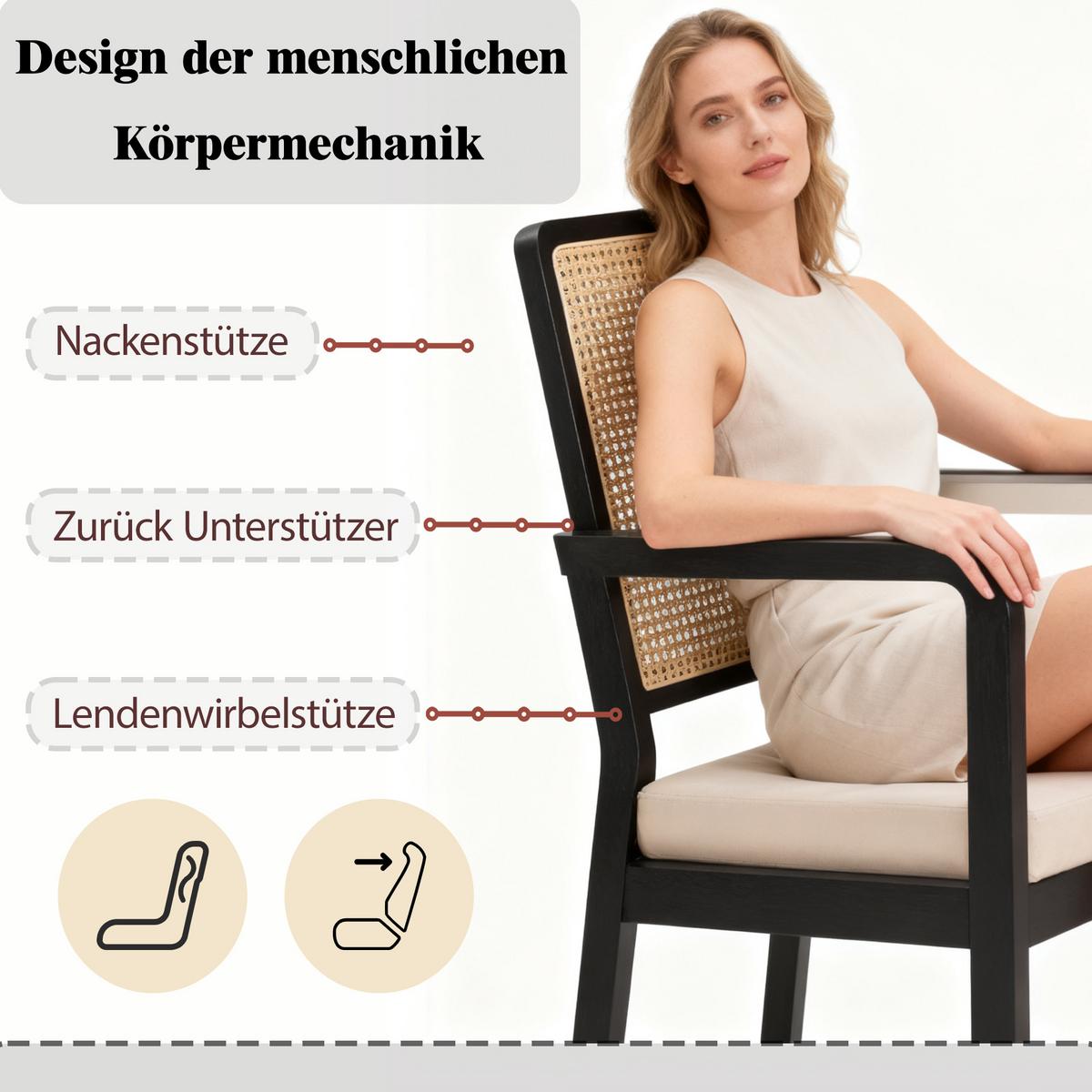 ESSZIMMERSTÜHLE 2er-Set mit Rattan-Rückenlehne - Beige, Holz (56/83/57cm) - Urban Meuble