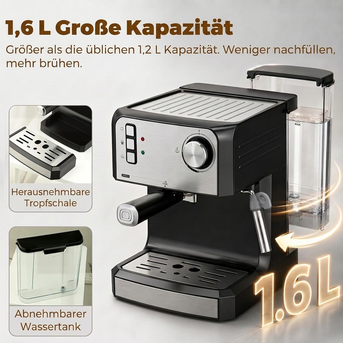 KAFFEEMASCHINE Edelstahl Schwarz - Schwarz, Metall (22/28/29cm) - HOMCOM