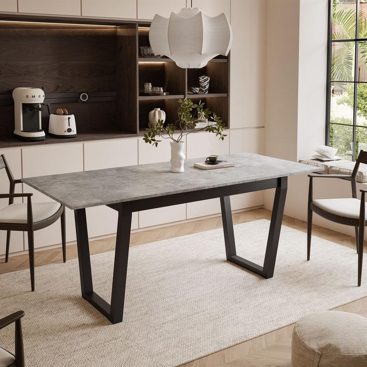 ESSTISCH ARTON II ausziehbarer Tisch 140-195 cm für 6-8 Personen - Schwarz/Grau, Holzwerkstoff/Metall (140/80/77cm) - Lookway