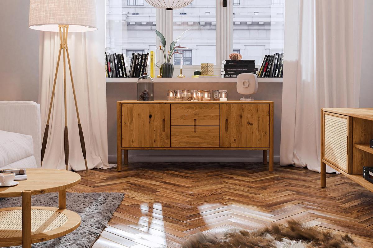 KOMMODE INA Wildeiche - Alteiche, Holz (142/64/46cm) - byoak