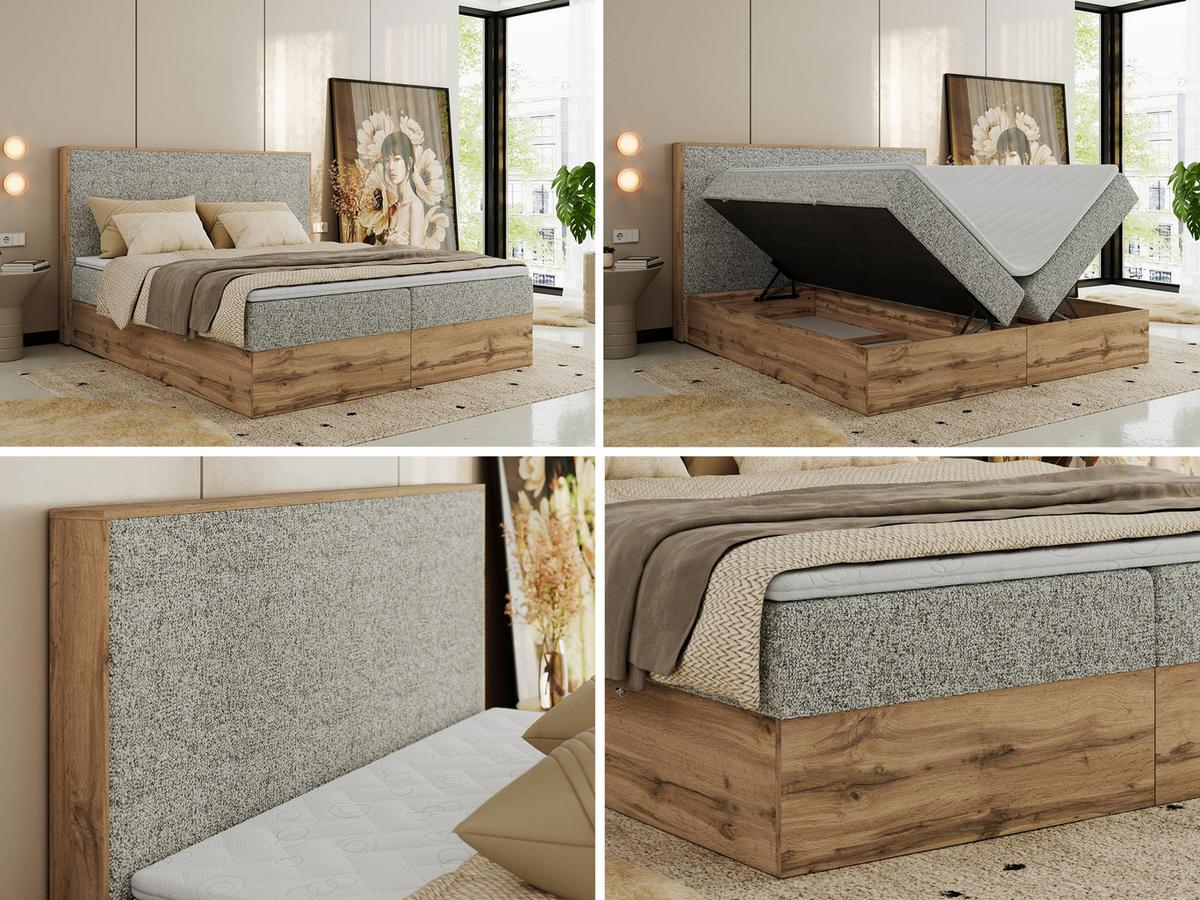 BOXBETT WOOD CLASSIC 160/200 - Beige Strukture - H4 - Beige, Textil (160/200cm) - MKS