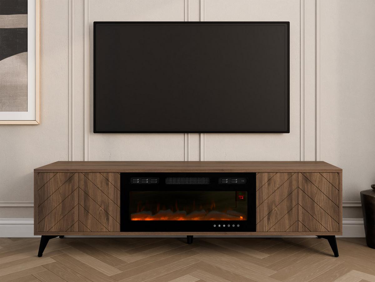 TV-LOWBOARD Xylix Bis 2D EF mit Elektrische Kamin - Nussbaumfarben/Schwarz, Holzwerkstoff/Metall (184/53/40cm) - MIRJAN24