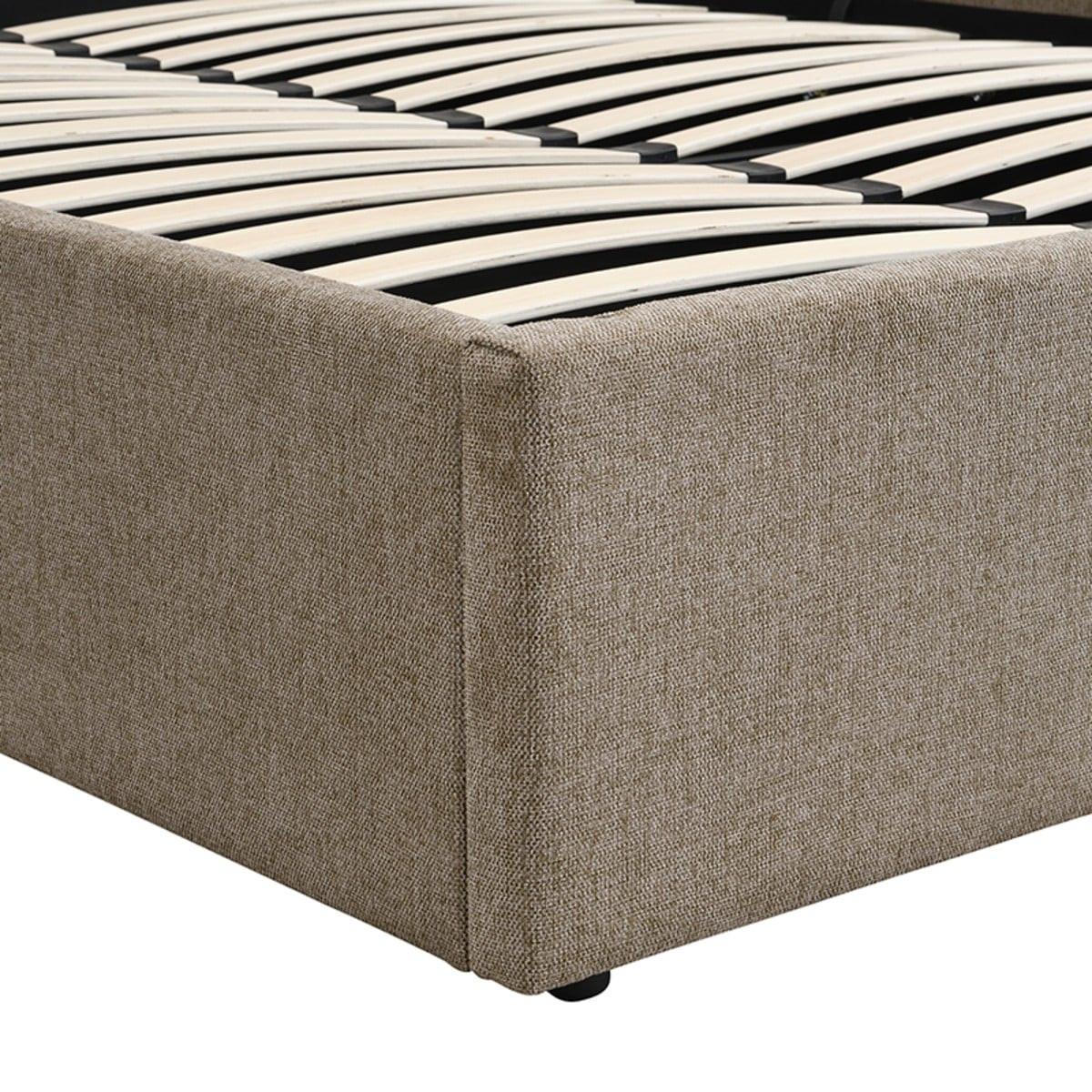 BETT mit Bettkasten 140 x 190 cm aus meliertem Stoff 150/36,50/204 cm - Braun, Holz (190/140cm) - Calicosy