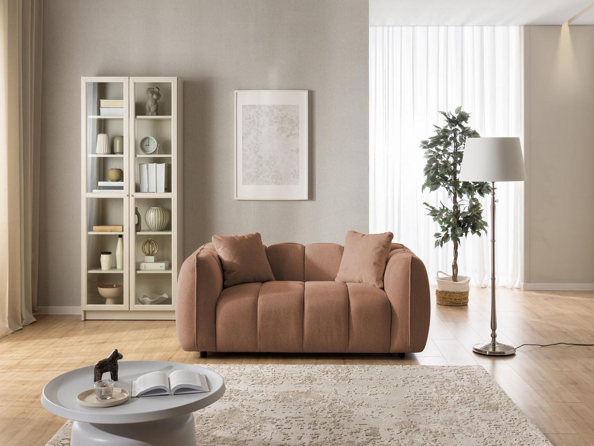 2-SITZER SOFA Nubira in tief gesteppter Bubble-Optik aus weichem Terrakotta Strukturstoff im modernen Design - Terracotta/Schwarz, Holz/Kunststoff (172/69/89cm) - S-Style Möbel