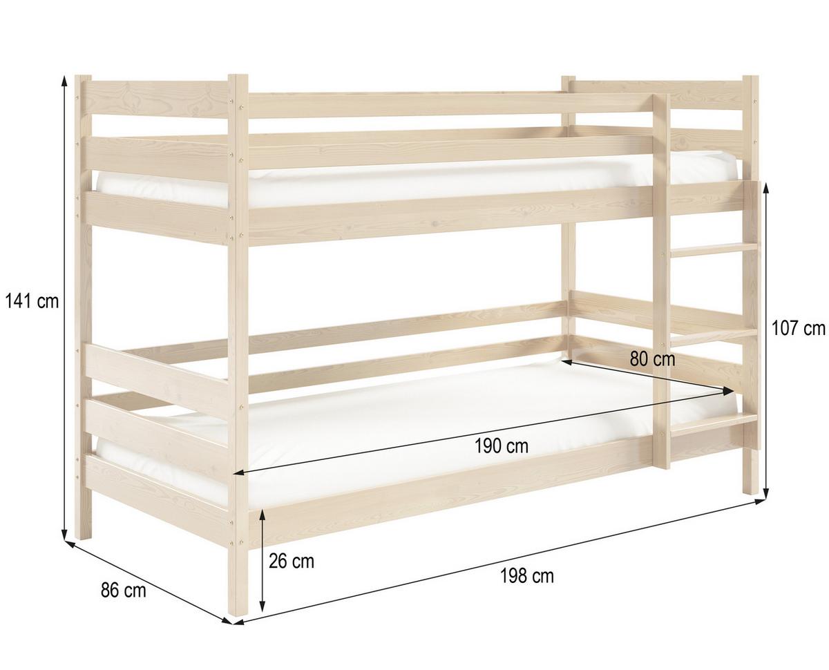 ETAGENBETT SIMBA 80x190 cm Hellgrau - Hellgrau, Holz (80/190cm) - MASSENO