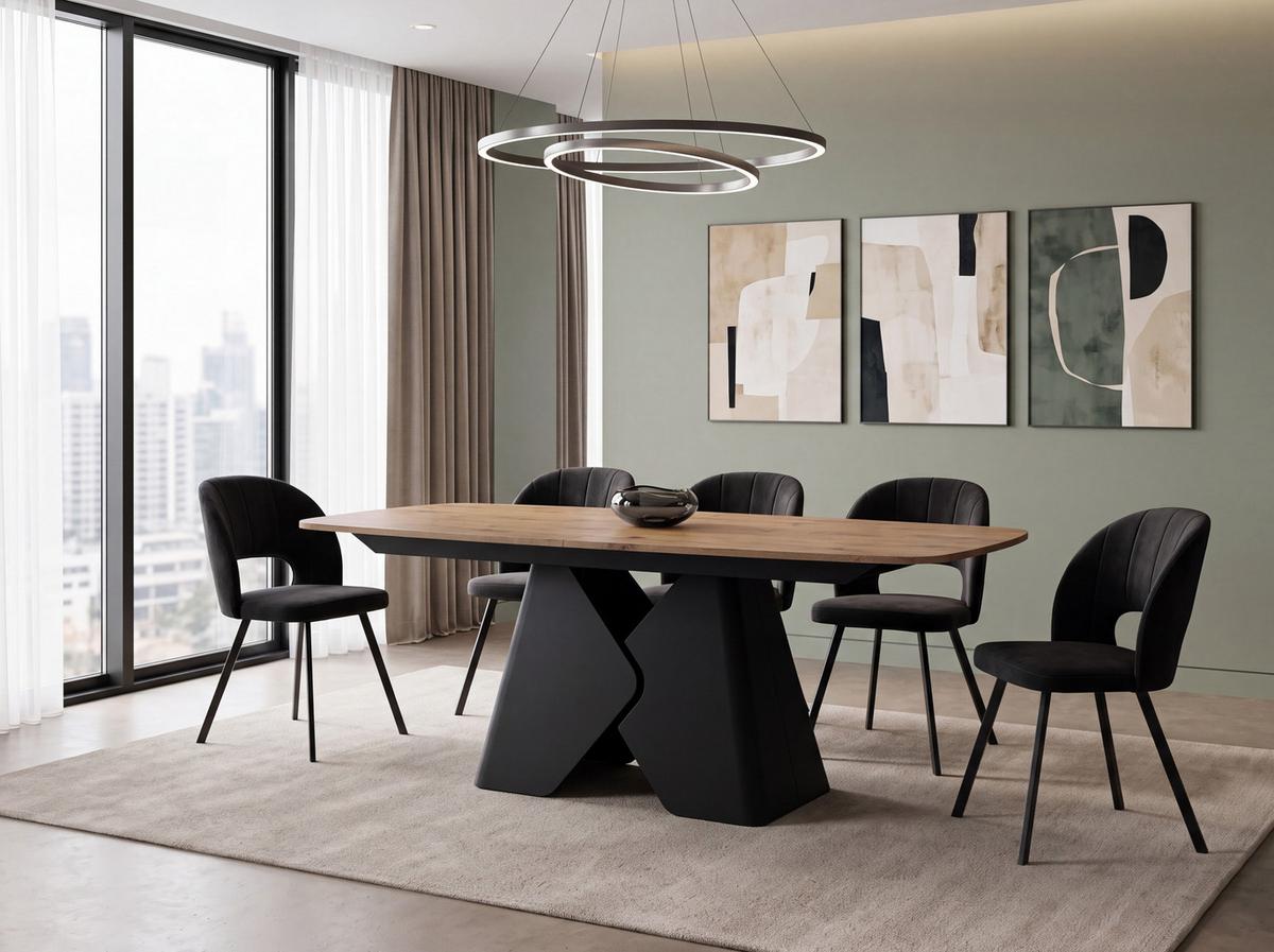ESSTISCH Vanta rechteckig ausziehbar verlängerbar mit Schwarzem Metallgestell, Eiche Hell Braun 200-290/90/76 cm - Eichefarben/Schwarz, Holzwerkstoff/Metall (90/290/76cm) - WFL GROUP