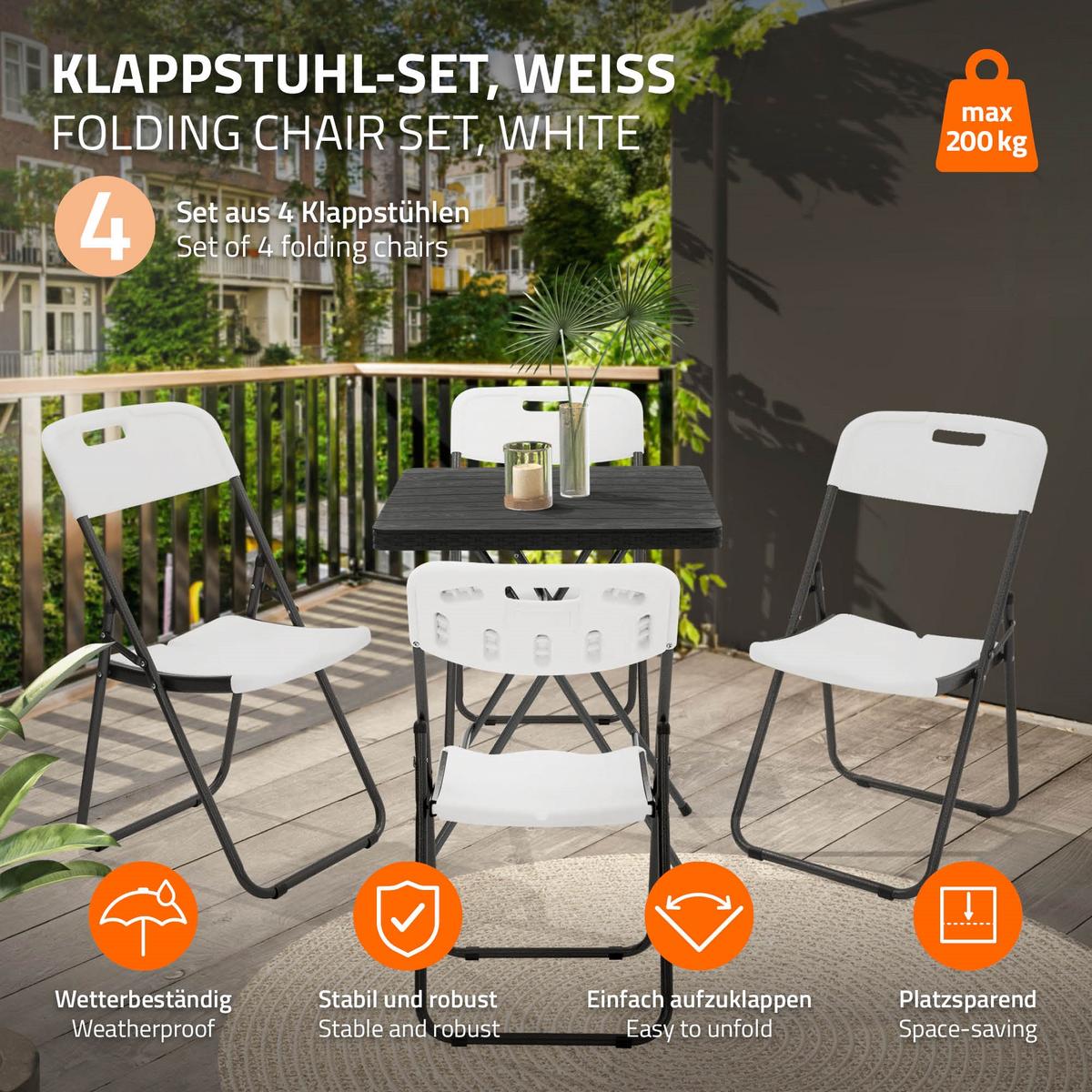 KLAPPSTUHL 4er Set Weiß Kunststoff Metall - Dunkelgrau/Anthrazit, Metall (54.5/85.5/46cm) - ECD-Germany