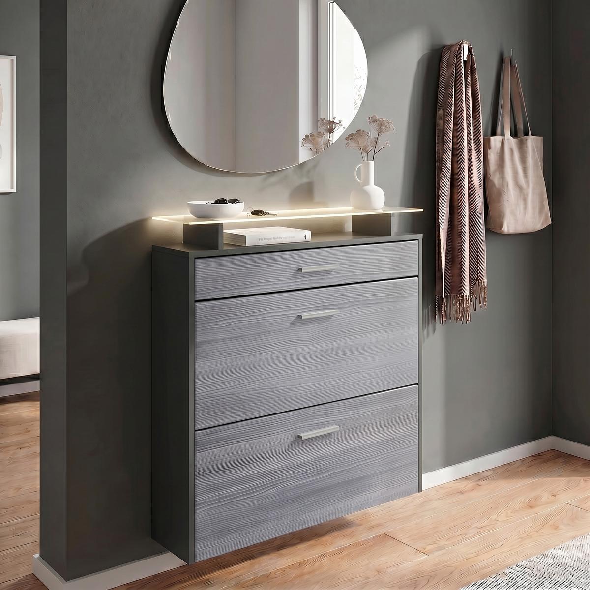 SCHUHSCHRANK Malea Fronten in Avola-Anthrazit - Anthrazit, Holzwerkstoff (89/96/23cm) - Vladon