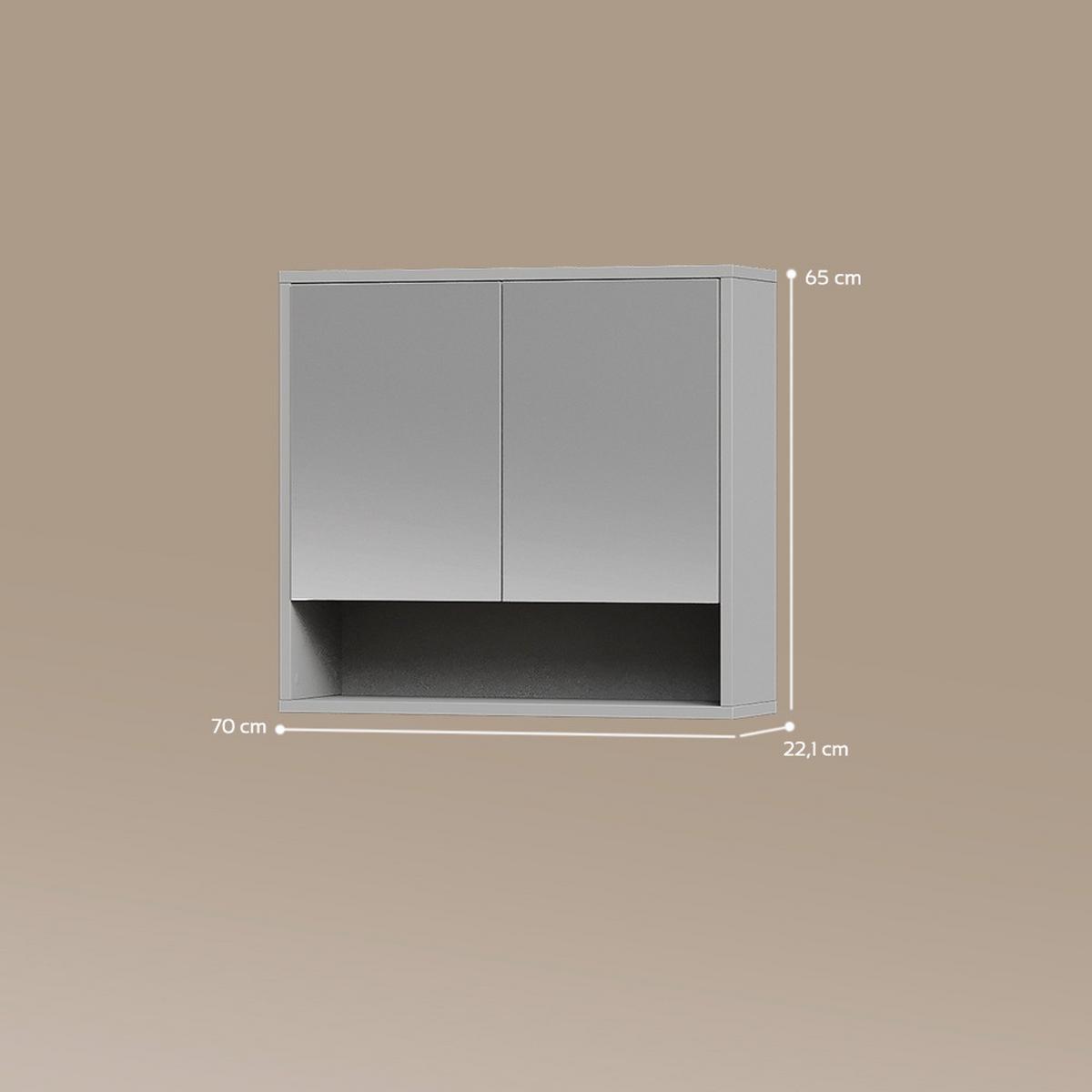 BADSPIEGELSCHRANK ATERNO Grau 70 x 65 cm mit 2 Türen - Grau, Holzwerkstoff (70/65/22.1cm) - Livinity®