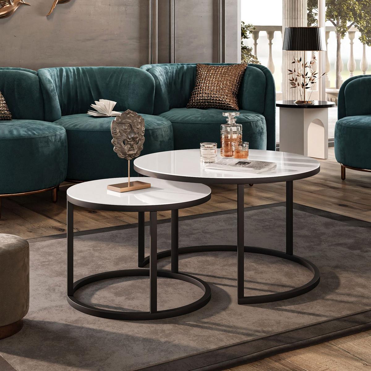 COUCHTISCH 2-in-1 CIRI GLASS mit schwarzer und weißer Struktur - Schwarz/Weiß, Holzwerkstoff (70/70/47cm) - Lookway