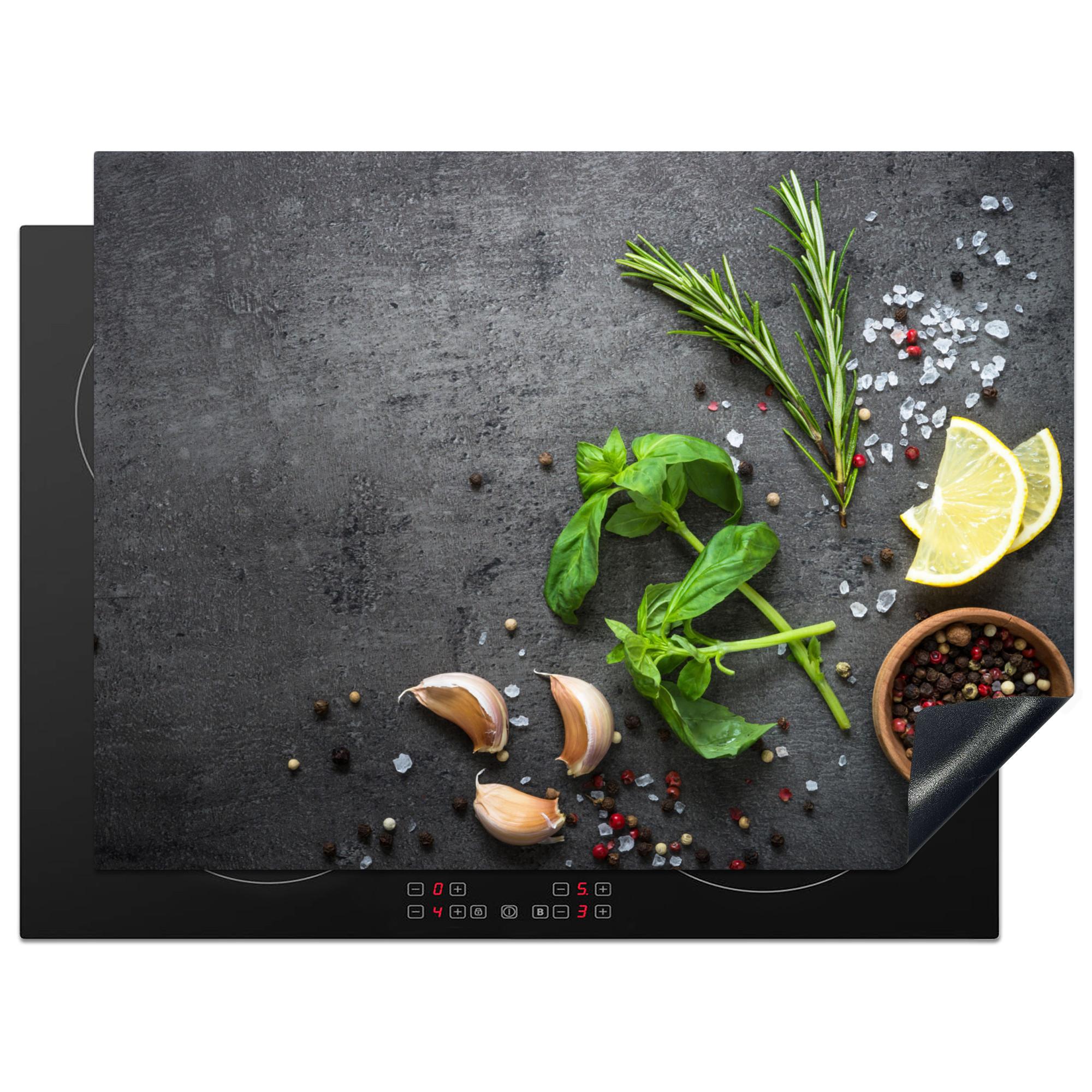 HERDABDECKPLATTE Limette - Kräuter - Gewürze - Grün - Grau - Beton Induktionsmatte 71x52 cm - Grün, Kunststoff (71/52/0.2cm) - MuchoWow