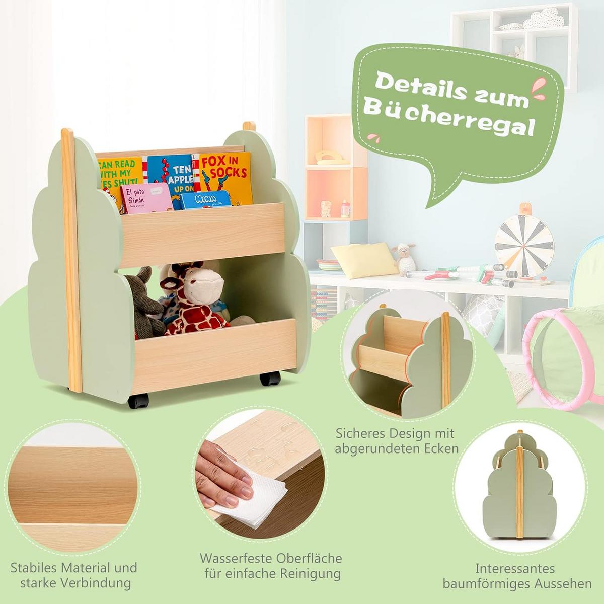 BÜCHERREGAL Grün - Grün, Holz (52/63/46cm) - COSTWAY