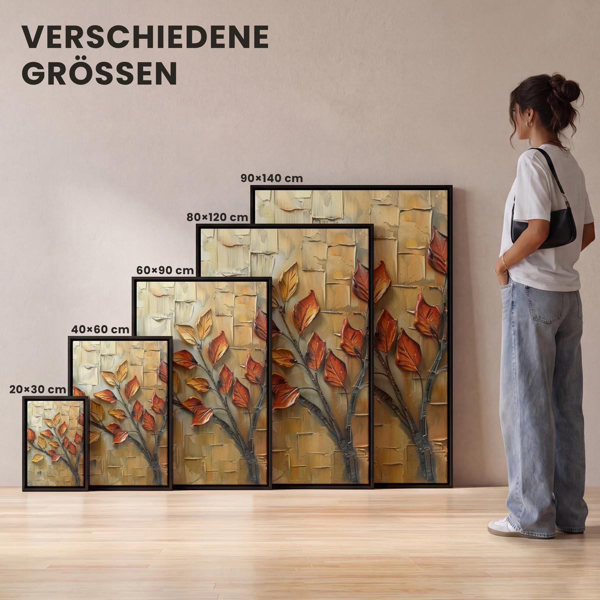 LEINWAND Bilder mit Rahmen - Baum - Abstrakt - Natur - Kunst - 90x140 - Goldfarben, Textil (90/140cm) - MuchoWow