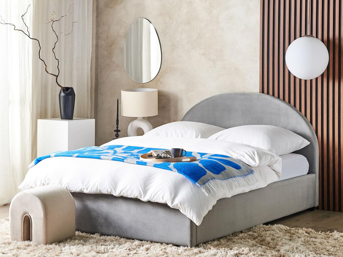 BETT mit Stauraum 160x200 cm Grau Vaucluse - Hellgrau, Textil (160/200cm) - Beliani