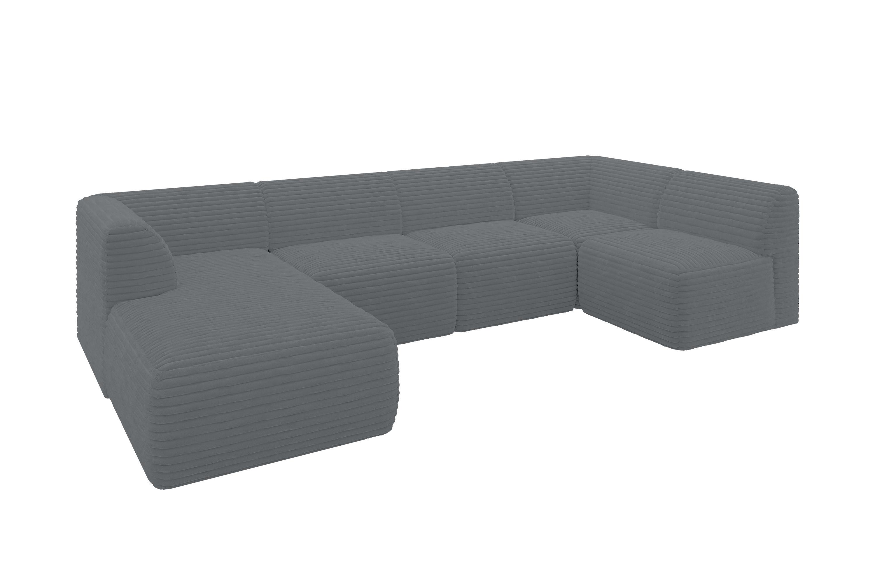 WOHNLANDSCHAFT Ottomane Links MOVO-L 345x180x78 cm Dunkelgrau Cord - Alufarben, Holzwerkstoff/Kunststoff (345/78/180cm) - ALTDECOR