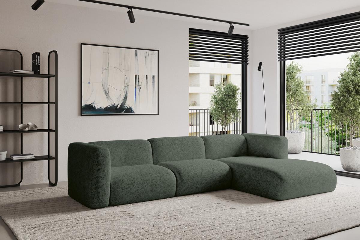 ECKSOFA Ottomane Rechts MIRA-L1 227x179x89 Grün Velours - Schwarz/Grün, Holzwerkstoff/Kunststoff (227/179cm) - ALTDECOR
