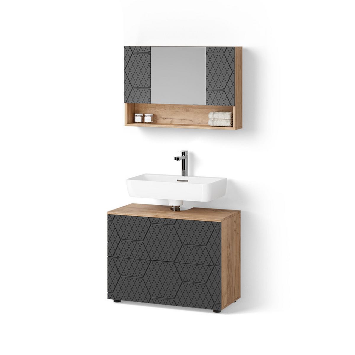 BADMÖBEL-SET Ronco Anthrazit mit Wabenstruktur 2 Teile, Unterschrank 80 cm - Anthrazit, Holzwerkstoff (80/58/41cm) - Livinity®