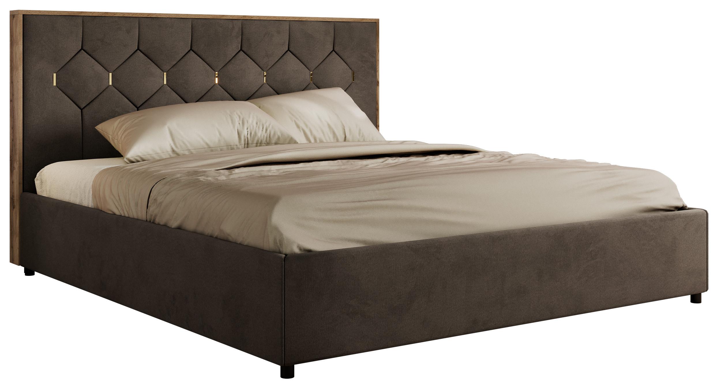 POLSTERBETT LARINO CLASSIC 200/200 - Braun Velvet - Schaum-Matratze - Braun, Textil (200/200cm) - MKS