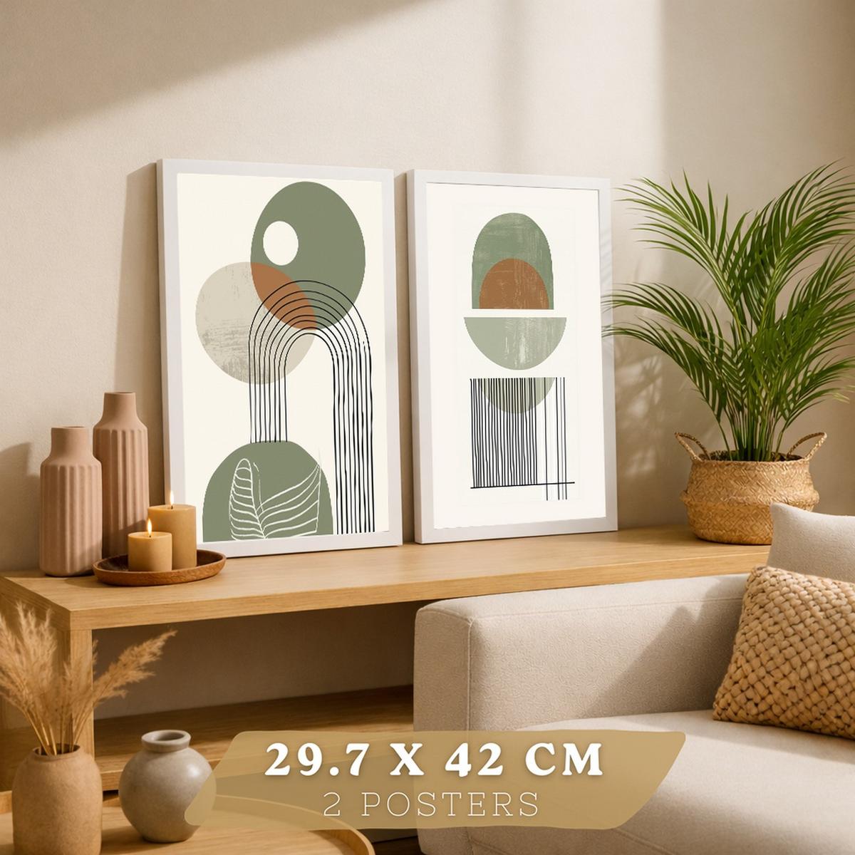 POSTER 3er Kunstdruck-Set Wandbilder Abstrakt Grün modern Wohnzimmer Deko, Schlafzimmer, Küche, Badezimmer Weißer Rahmen A4 - Weiß, Papier (29.7/1/21cm) - Nacnic
