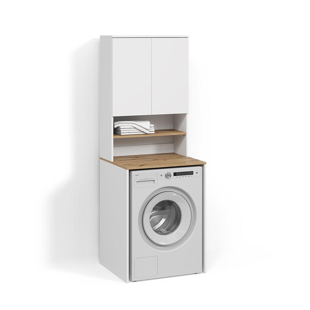 WASCHMASCHINENSCHRANK Paolina Weiß/Artisan 68 x 88.2 cm 2 Teile mit Regal - Weiß/Eiche Artisan, Holzwerkstoff (68/88.2/60cm) - Livinity®