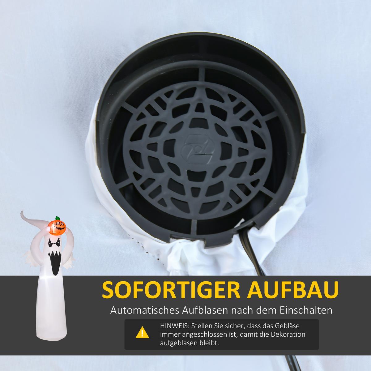 HALLOWEEN AUFBLASBARER GEIST , Weiß + Orange, Polyester - Weiß, Kunststoff (40/180/80cm) - HOMCOM