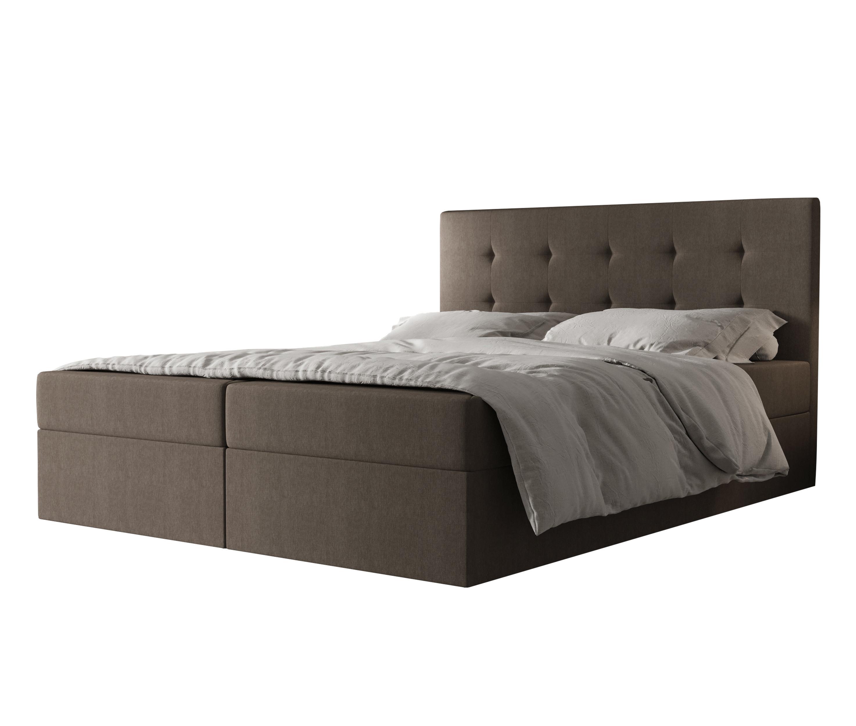 BOXBETT Dahlina 160/200 cm in Braun – mit Bettkasten und Luxus + TOPPER - Schwarz/Braun, Holz/Holzwerkstoff (160/200cm) - AX Living